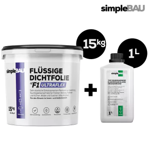 FLÜSSIGE DICHTFOLIE F1 ULTRAFLEX 15KG + TIEFENGRUND 1L flüssigfolie, duschabdichtung set, duschabdichtung, abdichtung dusche, flüssigfolie dusche, dichtband dusche