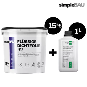 simpleBAU FLÜSSIGE DICHTFOLIE F1 15KG + TIEFENGRUND 1L flüssigfolie, duschabdichtung set, duschabdichtung, abdichtung dusche, flüssigfolie dusche, dichtband dusche