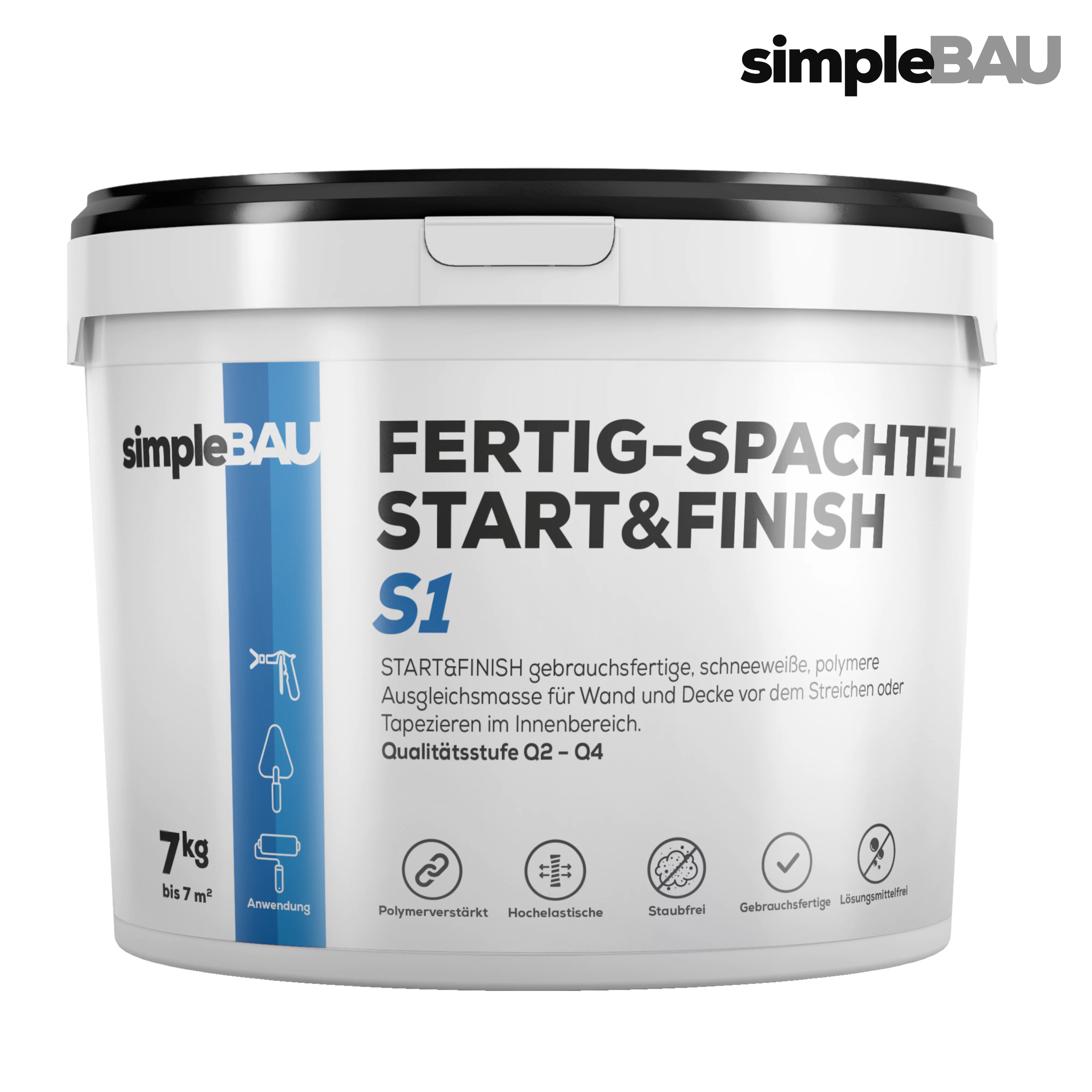 FERTIG-SPACHTEL START&FINISH S1 7KG + TIEFENGRUND 1L spachtelmasse, fertigspachtel weiß innen, spachtelmasse weiß, spachtelmasse weiß innen, gips, reparaturspachtel